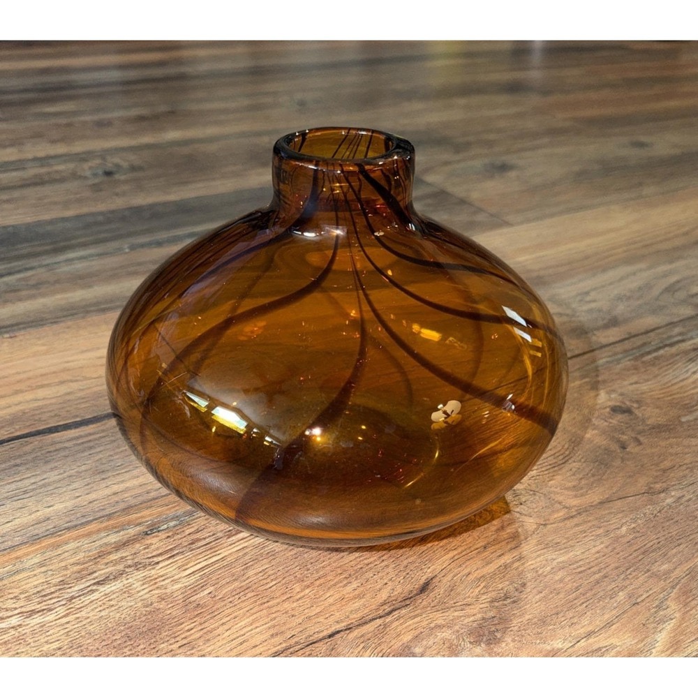 Vintage 1970's Italy Hand Blown Art Glass Amber Brown Heavy Vase